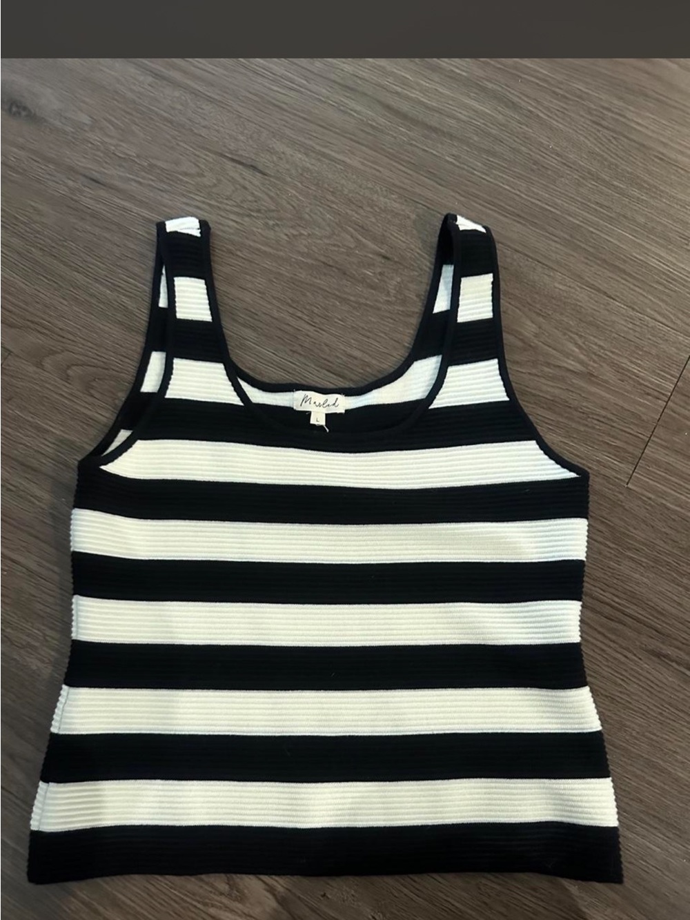 Marled Black & White Striped Ribbed Tank